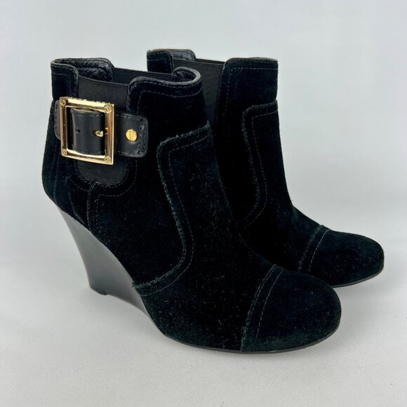 Tory Burch Womens Adrienne Black Suede Wedge Booties Chelsea Ankle Boot size 6.5 - Picture 1 of 16